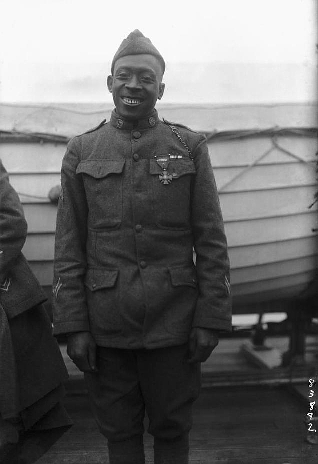 Sergeant Henry Lincoln Johnson, 369th Infantry ("Harlem Hellfighters"), who single-handedly fought off a german raiding party to save his comrade, Private Needham Roberts, 1918. Photo Credit: Private Needham Roberts