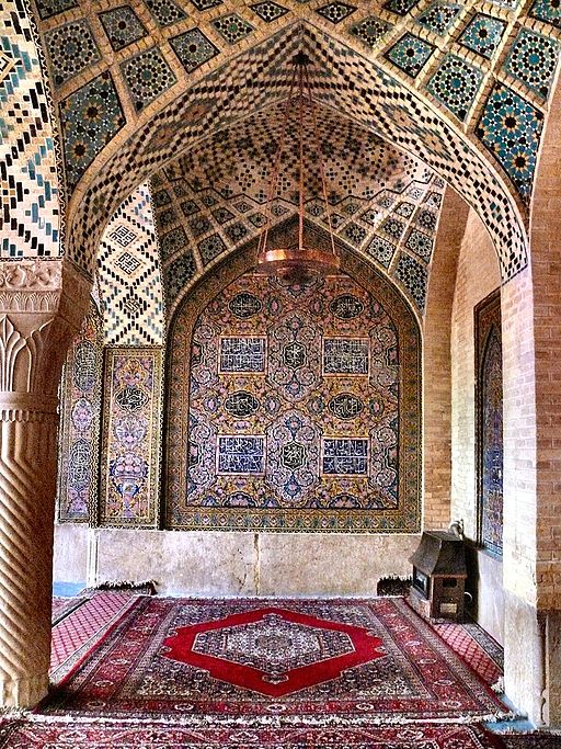 Praying room of the Nasr Ol Molk Mosque — at Shiraz, Fars province, Iran, Example of Qajar era architecture. April 2008. Photo Credit: dynamosquito
