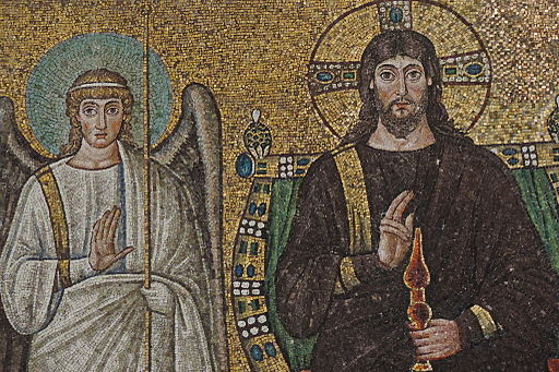 Mosaic of Christ and the angels. Basilica di Sant'Apollinare Nuovo, Ravenna, Emilia-Romagna, Italy, 6th century. Photo Credit: Mattis.