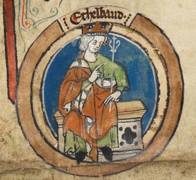 Miniature of Aethelbald of Wessex in a 14th century royal genealogy. 