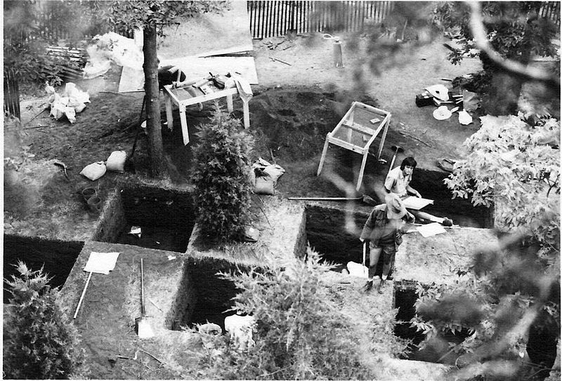View of archeological dig on the top of Starved Rock. Starved Rock State Park, Illinois USA. Summer 1974. Author: North8000