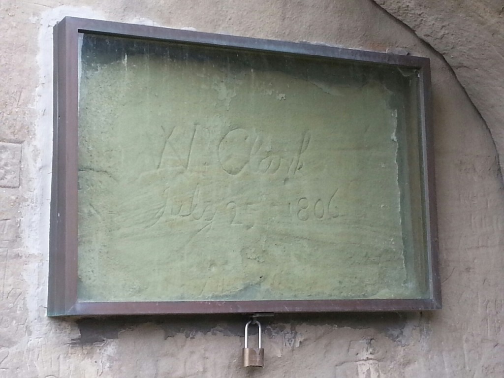 Signature under glass, Wm Clark, July 25, 1806. Photo: Jim Hanson