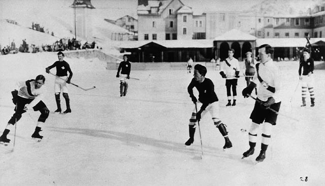 Oxford University vs. Switzerland hockey game. Lester B. Pearson is at right front, ca. 1922 - 1923 / Switzerland. Photo Credit: Library and Archives Canada / PA-119892 via Wikimedia Commons