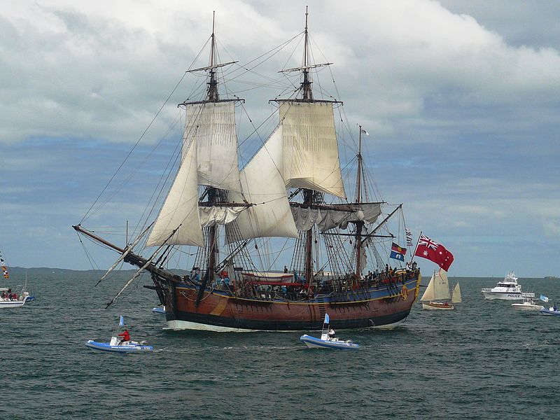 HM Bark Endeavour, Entering the Port of Fremantle, 12-10-2011. Photo by John M Wheatley via Wikimedia Commons.