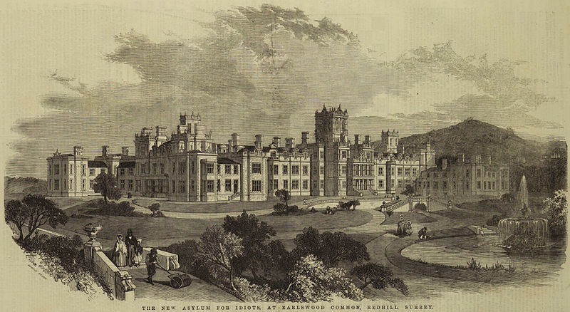 "The New Asylum For Idiots" Royal Earlswood Hospital engraving by Edmund Evans (1826 – 1905), via Wikimedia Commons.
