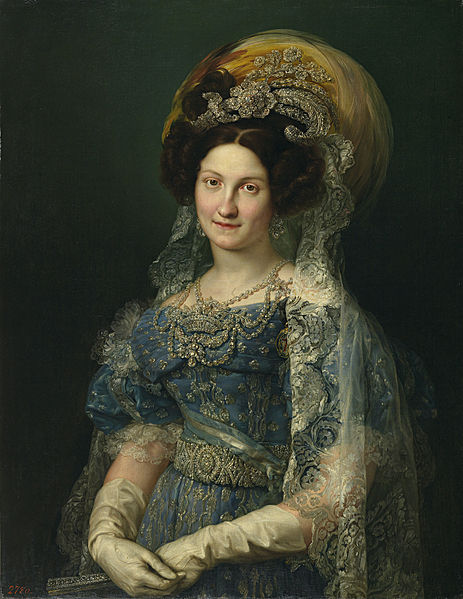 María Cristina de Borbón-Dos Sicilias by Vicente López y Portaña (1772-1850), painted 1830, currently in the Prado Museum. Photo via Wikimedia Commons.