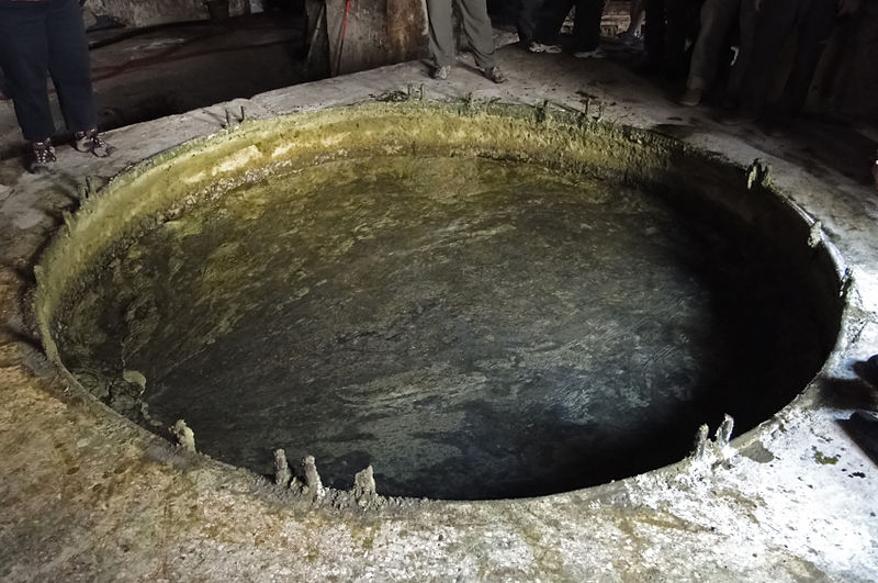 Vat of Aleppo soap at the Al-Jebeili factory, Aleppo, Syria. Photo by Bernard Gagnon via Wikimedia Commons.